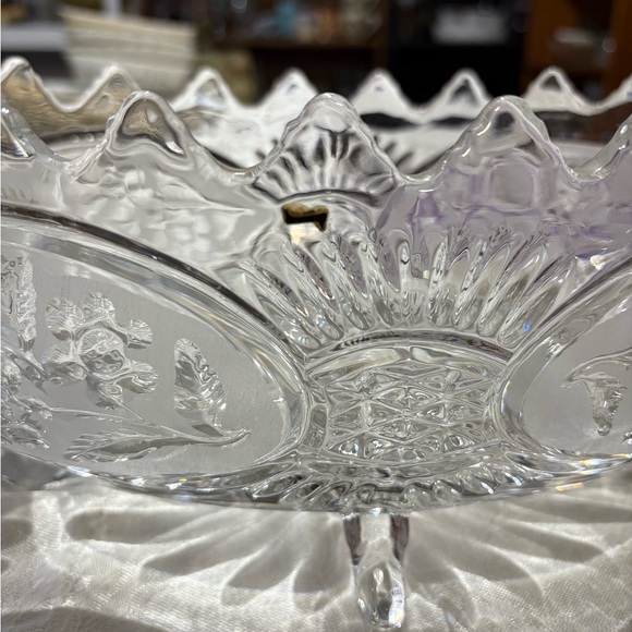 Vintage Crystal Lead Frosted and Clear Oval Bowl - Picture 4 of 11